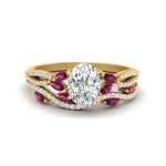 Load image into Gallery viewer, oval-shaped-twisted-vine-luxury-pink-sapphire-bridal-ring-set-in-yellow-gold-FDENR3211OVGSADRPIANGLE3-NL-YG
