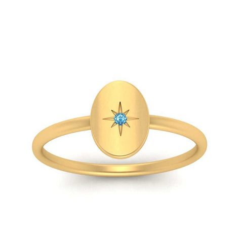 Oval Starburst Gold And Diamond Signet Ring