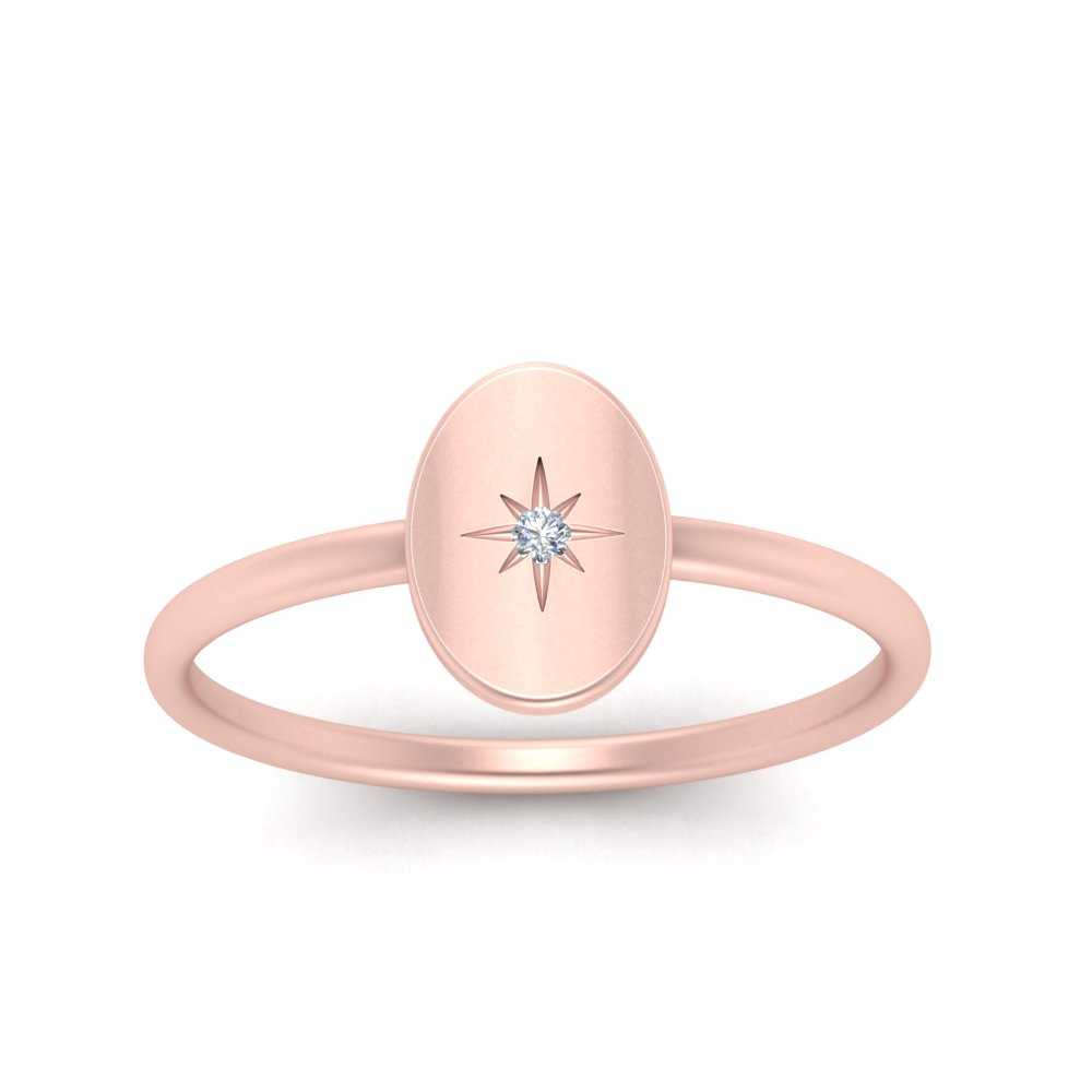 Oval Starburst Gold And Diamond Signet Ring