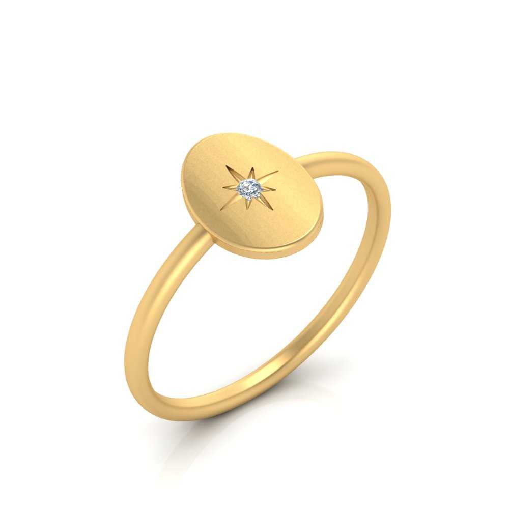 Oval Starburst Gold And Diamond Signet Ring