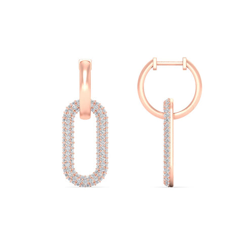 Pave Diamond Paperclip Drop Hoop Earrings