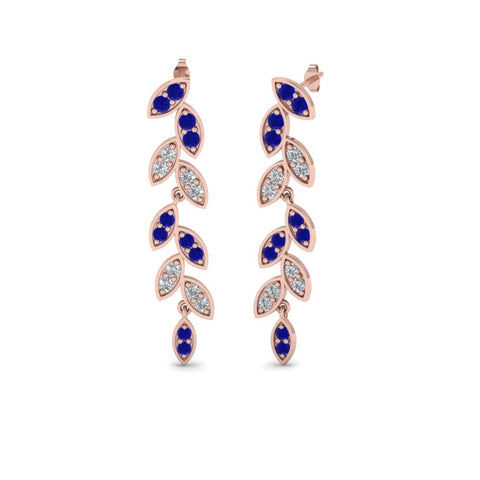 pave-diamond-leaf-drop-earring-with-blue-sapphire-in-14K-rose-gold-FD-EAR8334GSABL-NL-RG