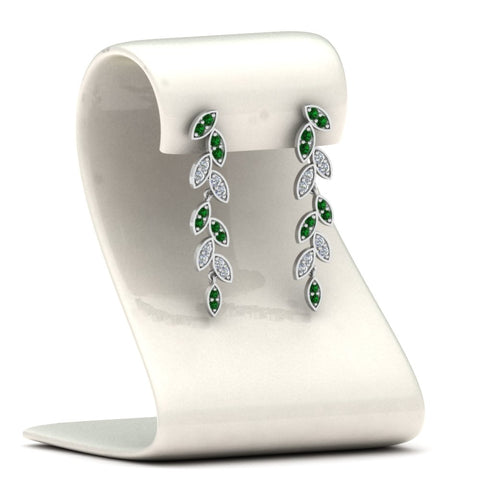 pave-diamond-leaf-drop-earring-with-emerald-in-14K-white-gold-FD-EAR8334GEMGR-NL-WG