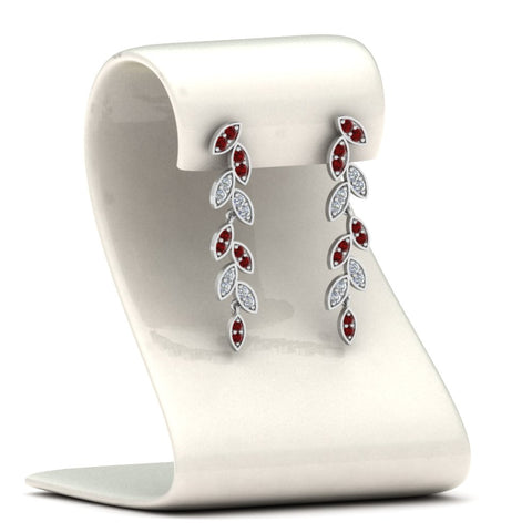 pave-diamond-leaf-drop-earring-with-ruby-in-14K-white-gold-FD-EAR8334GRUDR-NL-WG