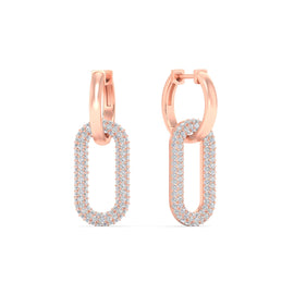 Pave Diamond Paperclip Drop Hoop Earrings