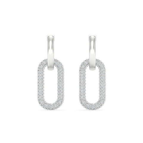 Pave Diamond Paperclip Drop Hoop Earrings
