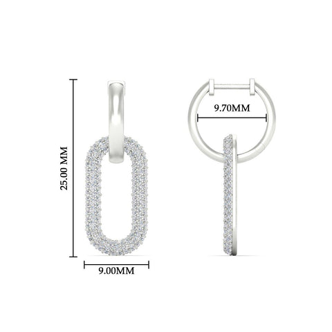 Pave Diamond Paperclip Drop Hoop Earrings