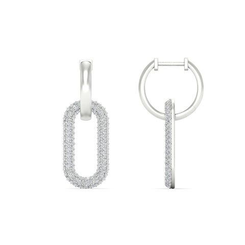 Pave Diamond Paperclip Drop Hoop Earrings
