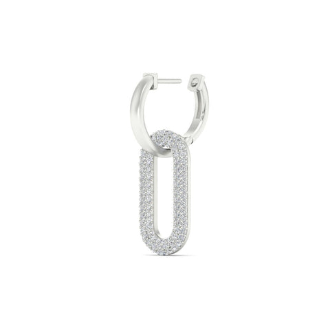 Pave Diamond Paperclip Drop Hoop Earrings
