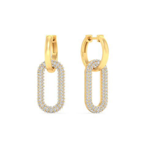 Pave Diamond Paperclip Drop Hoop Earrings