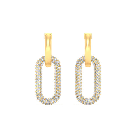 Pave Diamond Paperclip Drop Hoop Earrings