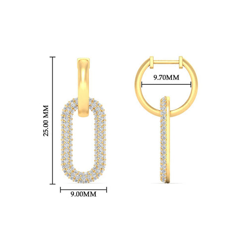 Pave Diamond Paperclip Drop Hoop Earrings