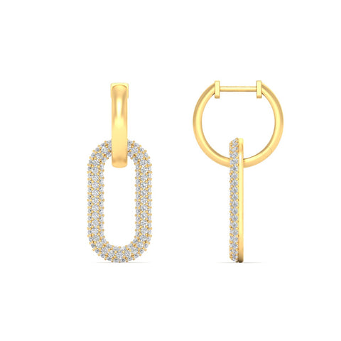 Pave Diamond Paperclip Drop Hoop Earrings