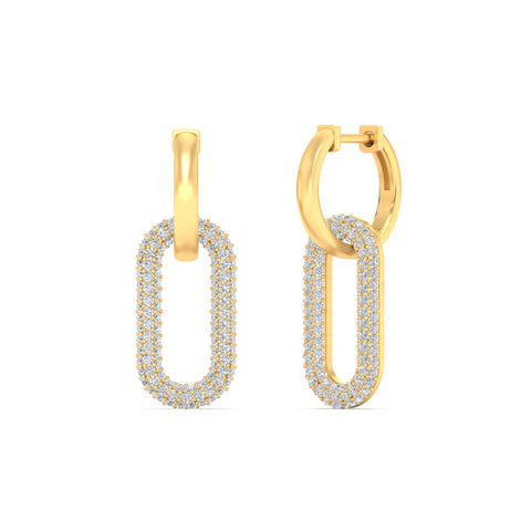 Pave Diamond Paperclip Drop Hoop Earrings