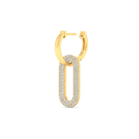 Pave Diamond Paperclip Drop Hoop Earrings