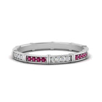 Load image into Gallery viewer, pave-link-diamond-stacking-band-with-pink-sapphire-in-white-gold-FD9666BGSADRPI-NL-WG.jpg
