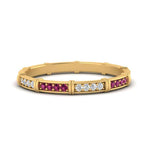 Load image into Gallery viewer, pave-link-diamond-stacking-band-with-pink-sapphire-in-yellow-gold-FD9666BGSADRPI-NL-YG.jpg
