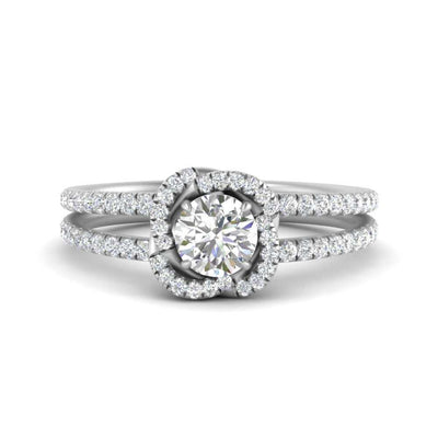 Pave Split Shank Halo Engagement Ring