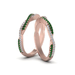 Load image into Gallery viewer, pave-twisted-diamond-lesbian-band-with-emerald-in-14K-rose-gold-FDLG8233BGEMGR-NL-RG
