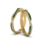 Load image into Gallery viewer, pave-twisted-diamond-lesbian-band-with-emerald-in-14K-yellow-gold-FDLG8233BGEMGR-NL-YG
