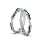 Load image into Gallery viewer, pave-twisted-diamond-lesbian-band-with-emerald-in-950-Platinum-FDLG8233BGEMGR-NL-WG
