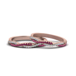 Load image into Gallery viewer, pave-twisted-diamond-lesbian-band-with-pink-sapphire-in-14K-rose-gold-FDLG8233BGSADRPI-NL-RG
