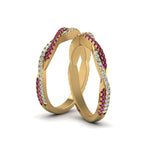 Load image into Gallery viewer, pave-twisted-diamond-lesbian-band-with-pink-sapphire-in-14K-yellow-gold-FDLG8233BGSADRPI-NL-YG

