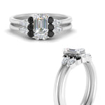 Load image into Gallery viewer, pear-accent-black-diamond-emerald-cut-wedding-ring-set-in-FD9289EMGBLACK-ANGLE3-NL-WG
