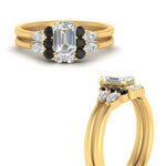 Load image into Gallery viewer, pear-accent-black-diamond-emerald-cut-wedding-ring-set-in-FD9289EMGBLACK-ANGLE3-NL-YG
