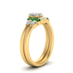Load image into Gallery viewer, pear-accent-emerald-cushion-cut-wedding-ring-set-in-FD9289CUGEMGR-ANGLE3-NL-YG
