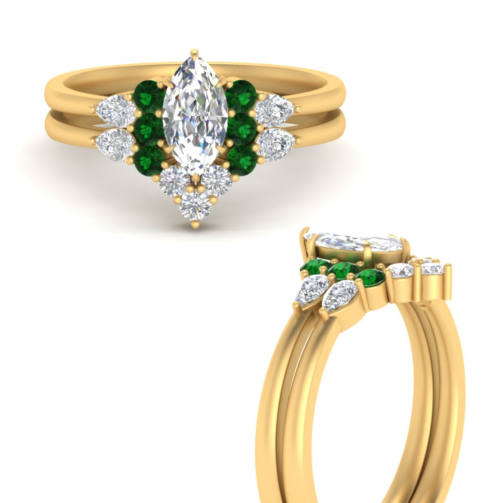 pear-accent-emerald-marquise-cut-wedding-ring-set-in-FD9289MQGEMGR-ANGLE3-NL-YG