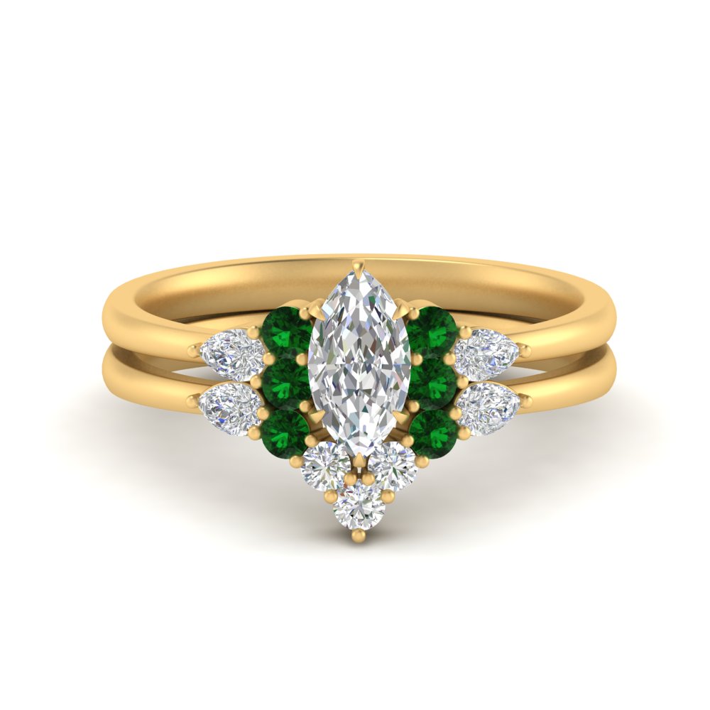 pear-accent-emerald-marquise-cut-wedding-ring-set-in-FD9289MQGEMGR-ANGLE3-NL-YG