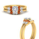 Load image into Gallery viewer, pear-accent-orange-sapphire-cushion-cut-wedding-ring-set-in-FD9289CUGSAOR-ANGLE3-NL-YG
