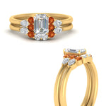 Load image into Gallery viewer, pear-accent-orange-sapphire-emerald-cut-wedding-ring-set-in-FD9289EMGSAOR-ANGLE3-NL-YG
