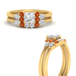Load image into Gallery viewer, pear-accent-orange-sapphire-princess-cut-wedding-ring-set-in-FD9289PRGSAOR-ANGLE3-NL-YG
