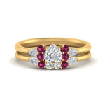Load image into Gallery viewer, pear-accent-pink-sapphire-heart-shaped-wedding-ring-set-in-FD9289HTGSADRPI-ANGLE3-NL-YG
