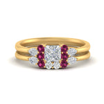 Load image into Gallery viewer, pear-accent-pink-sapphire-princess-cut-wedding-ring-set-in-FD9289PRGSADRPI-ANGLE3-NL-YG
