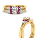 Load image into Gallery viewer, pear-accent-pink-sapphire-round-cut-wedding-ring-set-in-FD9289ROGSADRPI-ANGLE3-NL-YG
