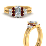 Load image into Gallery viewer, pear-accent-ruby-emerald-cut-wedding-ring-set-in-FD9289EMGRUDR-ANGLE3-NL-YG
