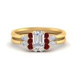 Load image into Gallery viewer, pear-accent-ruby-emerald-cut-wedding-ring-set-in-FD9289EMGRUDR-ANGLE3-NL-YG
