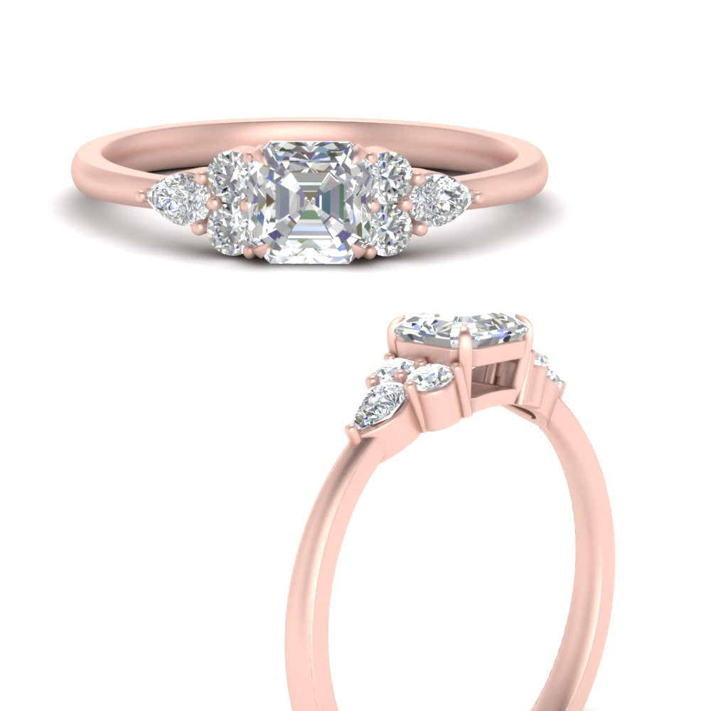 Pear Accented Simple Asscher Cut Engagement Ring