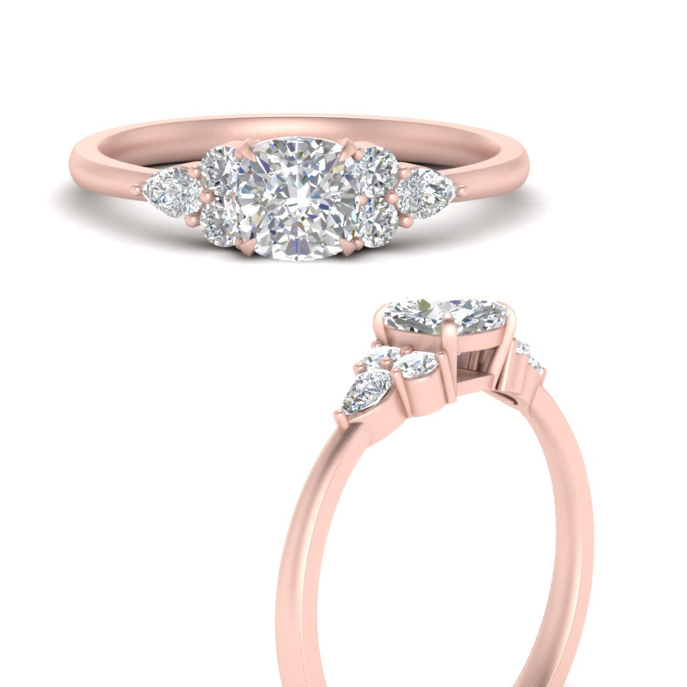 Pear Accented Simple Cushion Cut Engagement Ring