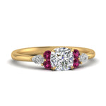 Load image into Gallery viewer, pear-accented-cushion-cut-diamond-ring-with-pink-sapphire-in-FD9289CURGSADRPIANGLE3-NL-YG
