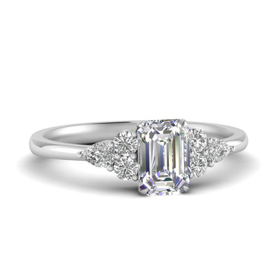 Pear Accented Simple Emerald Cut Engagement Ring