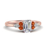 Load image into Gallery viewer, pear-accented-emerald-cut-diamond-ring-with-orange-sapphire-in-FD9289EMRGSAORANGLE3-NL-RG
