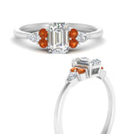 Load image into Gallery viewer, pear-accented-emerald-cut-diamond-ring-with-orange-sapphire-in-FD9289EMRGSAORANGLE3-NL-WG

