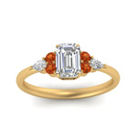 Load image into Gallery viewer, pear-accented-emerald-cut-diamond-ring-with-orange-sapphire-in-FD9289EMRGSAORANGLE3-NL-YG
