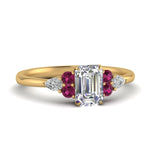 Load image into Gallery viewer, pear-accented-emerald-cut-diamond-ring-with-pink-sapphire-in-FD9289EMRGSADRPIANGLE3-NL-YG
