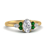 Load image into Gallery viewer, pear-accented-oval-shaped-diamond-ring-with-emerald-in-FD9289OVRGEMGRANGLE3-NL-YG
