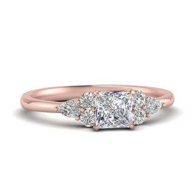 Pear Accented Simple Princess Cut Engagement Ring